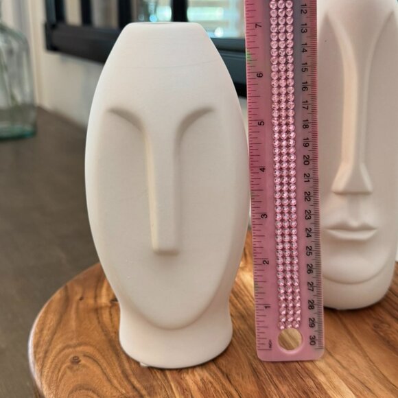Modern White Ceramic Face Vase Set — Kaolinite • Set of 2 • Minimalist Sculpture - Picture 8 of 11